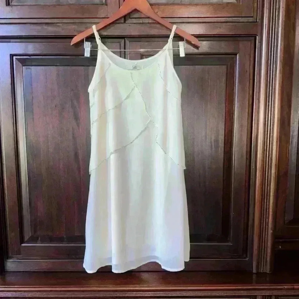Ya Los Angeles woman’s white spaghetti strap dress with beading ( Size S )
